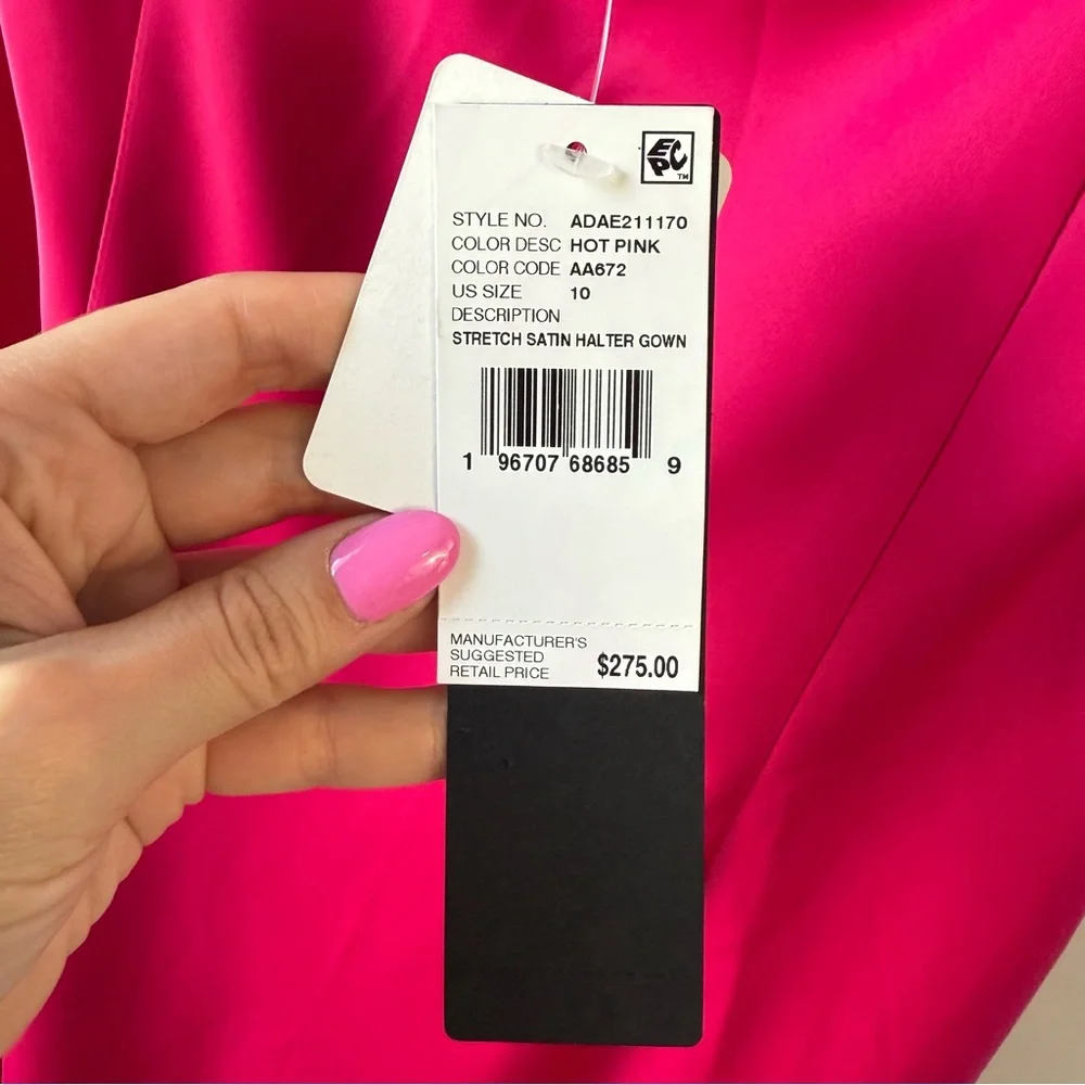 Adrianna Papell Stretch Satin Halter Gown Hot‎ Pink 10